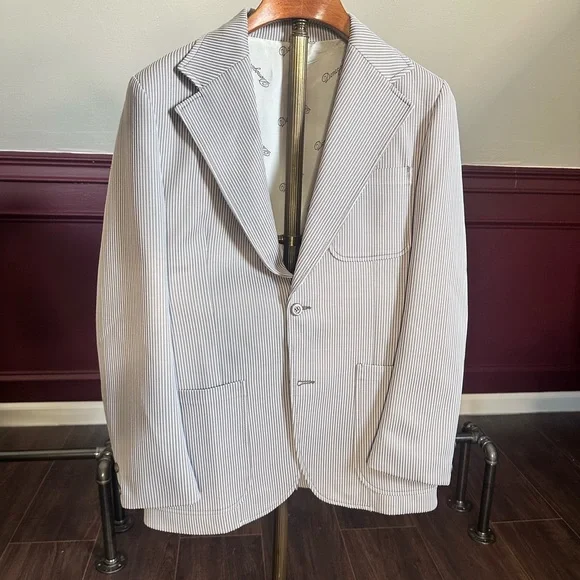 DONEGAL vintage men’s 2pc textured striped white/gray suit